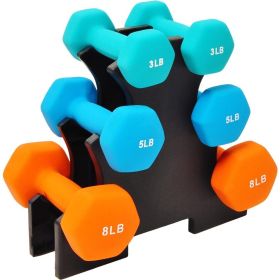 Colored Vinyl or Neoprene Coated Dumbbell Set with Stand, 32-Pound Set with Stand, 3LB, 5LB, 8LB Pairs