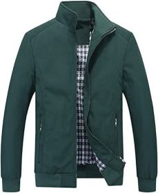 Men's Lightweight Casual Jackets Full-Zip Windbreakers Fashion Jackets Outerwear (Color: GREEN-3XL)