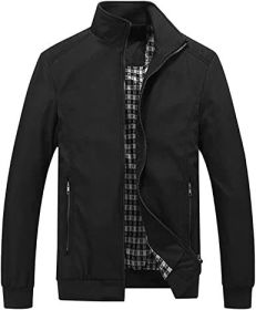 Men's Lightweight Casual Jackets Full-Zip Windbreakers Fashion Jackets Outerwear (Color: BLACK-M)