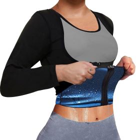 Sauna Suit For Women Sweat Body Shaper Waist Trainer Long Sleeve Zipper Shirt ( Buy A Size Up ) (size: M)