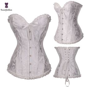 Sexy Women Steampunk Clothing Gothic Plus Size Corsets Lace Up Boned Overbust Bustier Waist Cincher Body Shaper Corselet S-6XL (Color: 810 white)