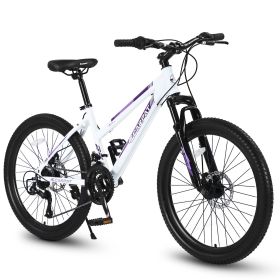 S26103 26 inch Mountain Bike for Teenagers Girls Women, Shimano 21 Speeds with Dual Disc Brakes and 100mm Front Suspension, White/Pink (Color: as Pic)