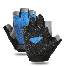 Breathable Fitness Gloves Gym Weightlifting Thin Non-slip Half Finger Cycling Gloves Equipment Yoga Bodybuilding Training Sports Blue Color (size: L)