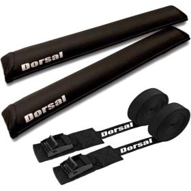 DORSAL Sunguard (No Fade) Aero Roof Rack Pads and 15 ft Straps for Car Surfboard Kayak SUP Snowboard (Color: Black, size: 20")