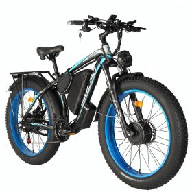 2000W Double Motor Powerful Electric Bicycle Smlro XDC600 Plus 48V 22.4Ah 35MPH 26inch Fatbike Electric Mountain Bike For Adults (Number of speeds: 21, Color: Black Blue)