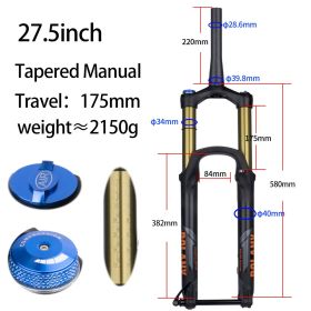 BOLANY Bike Suspension Fork 175mm Travel MTB Fork XC DH AM Down Hill Thru Axle Boost Fork Bicycle Rebound Adjustment Suspension (Color: 27.5 Manual 175-Gold)