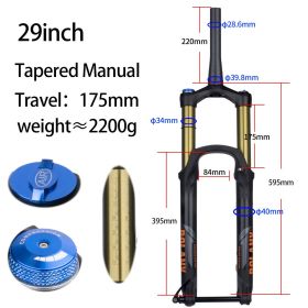 BOLANY Bike Suspension Fork 175mm Travel MTB Fork XC DH AM Down Hill Thru Axle Boost Fork Bicycle Rebound Adjustment Suspension (Color: 29 Manual 175-Gold)