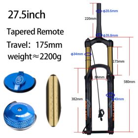 BOLANY Bike Suspension Fork 175mm Travel MTB Fork XC DH AM Down Hill Thru Axle Boost Fork Bicycle Rebound Adjustment Suspension (Color: 27.5 Remote 175-Gold)