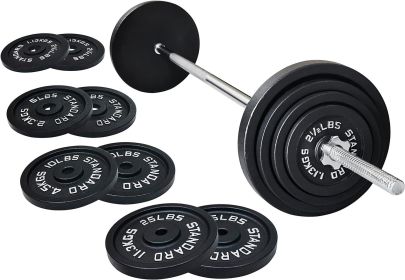 Cast Iron Standard Weight Plates Including 5FT Standard Barbell with Star Locks, (Color: Style  1)