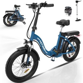 HITWAY BK6M Electric Bike for Adults, 20" Fat Tire E Bike 750W 20MPH Removable Folding Electric Bike, 48V/14Ah 55-120KM 7 Speed (Color: Blue)