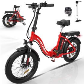 HITWAY BK6M Electric Bike for Adults, 20" Fat Tire E Bike 750W 20MPH Removable Folding Electric Bike, 48V/14Ah 55-120KM 7 Speed (Color: Red)