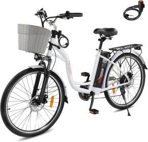 Electric Bike for Adults, 350W (Peak 500W) City Commuter Ebike w/36V 12.5AH Removable Battery, 26" Cruiser Electric Bicycle (Color: White)