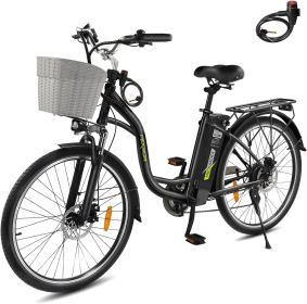 Electric Bike for Adults, 350W (Peak 500W) City Commuter Ebike w/36V 12.5AH Removable Battery, 26" Cruiser Electric Bicycle (Color: Gun Black)