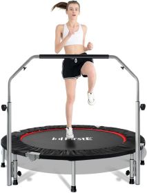 48" Foldable Fitness Trampolines with 4 Level Adjustable Heights Foam Handrail,Jump Trampoline for Kids and Adults (Color: Silver)